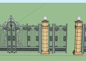 铁艺栏杆围墙大门素材设计SU(草图大师)模型