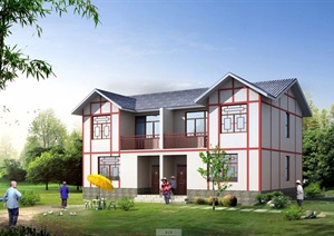 中式双拼民居住宅别墅设计jpg方案及效果图