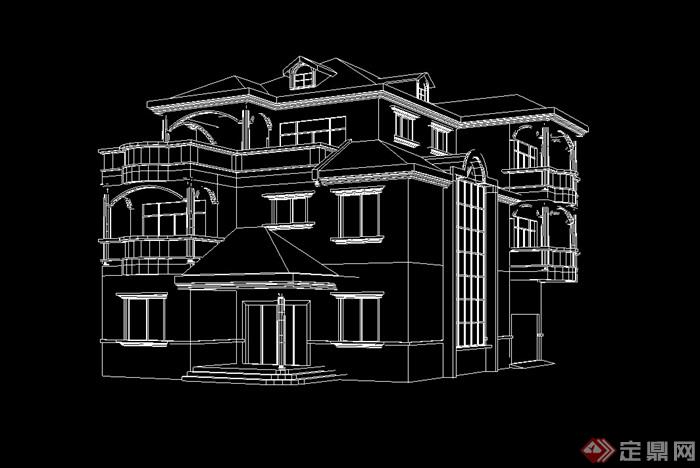 欧式三层别墅扩出图带结构cad施工模型