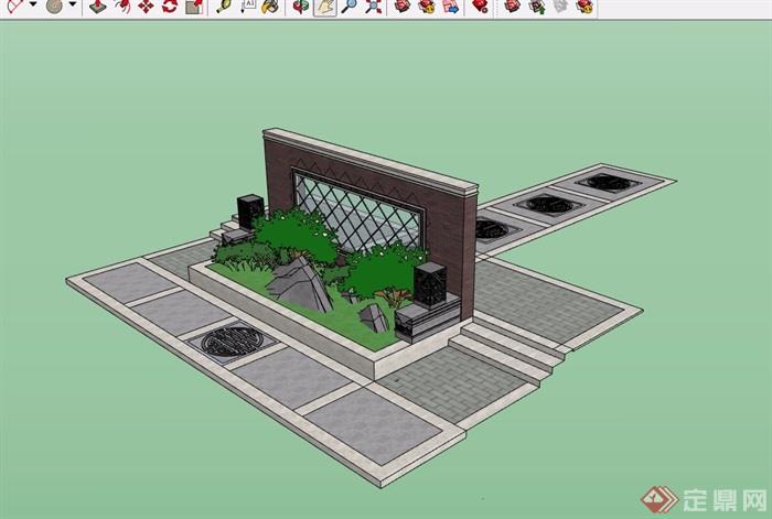 园林景观节点景墙素材su模型