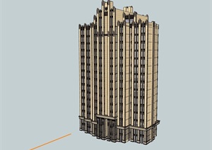 新古典风格详细的完整高层住宅建筑SU(草图大师)模型