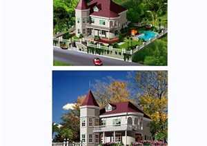 某多套别墅建筑设计cad方案及效果图