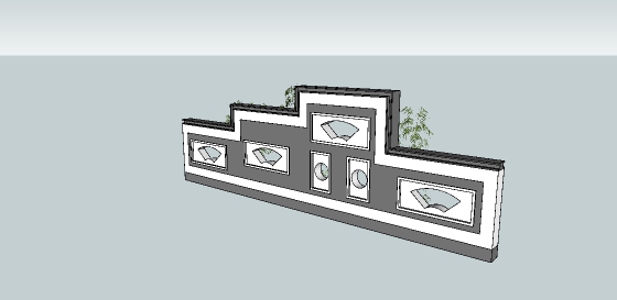 现代中式镂空景墙背景墙su模型(3)