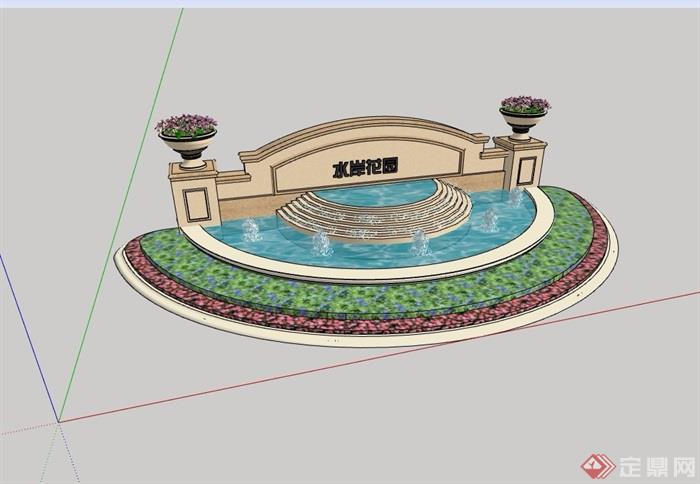 详细的水池景墙素材设计su模型