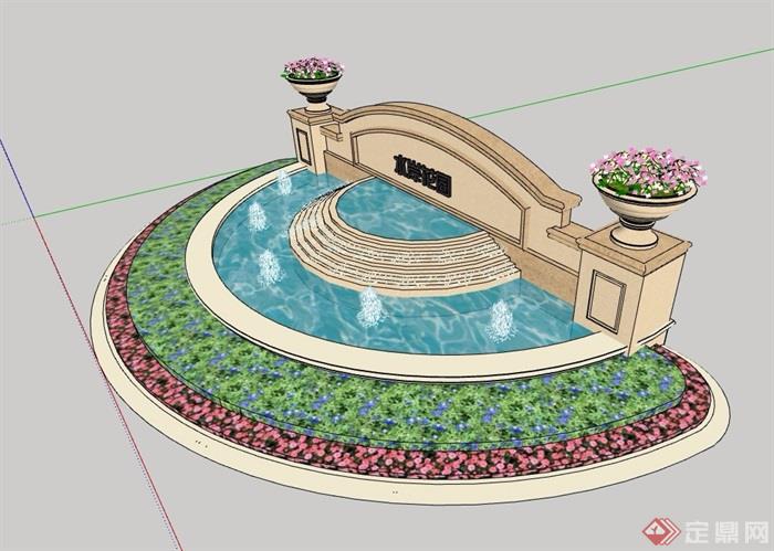 详细的水池景墙素材设计su模型