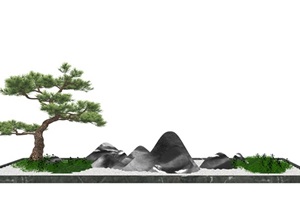 新中式景观小品松树石头SU(草图大师)模型