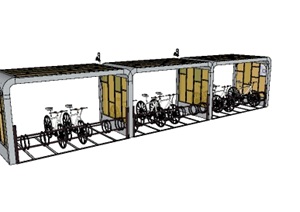 现代自行车停车棚设计SU(草图大师)模型