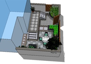 小庭院景观SU(草图大师)模型设计铺装样式