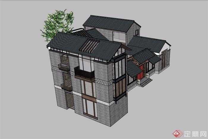 现代中式风格别墅su模型