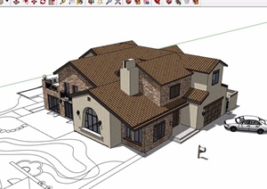 多层欧式风格别墅整体建筑设计SU(草图大师)模型