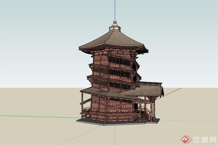 东方古典风格多层木塔设计su模型