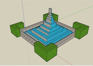 独特园林景观节点水池景观设计SU(草图大师)模型