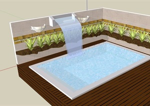 详细的完整庭院泳池设计SU(草图大师)模型