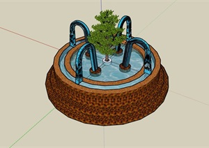 详细的完整详细的圆形水池设计SU(草图大师)模型