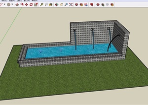 现代独特详细的完整喷泉水池设计SU(草图大师)模型