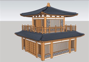 古典中式旅游景区钟鼓楼设计SU(草图大师)模型