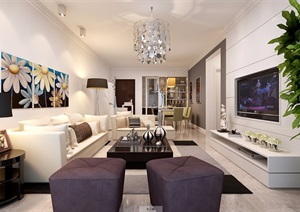现代整体住宅室内客厅装饰设计3d模型及效果图