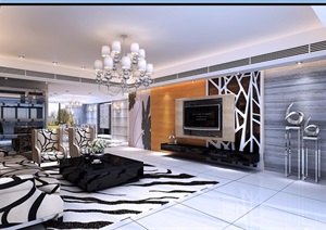 现代详细的客厅空间详细装饰设计3d模型