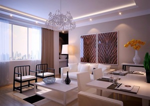 详细的整体完整住宅室内装饰设计3d模型