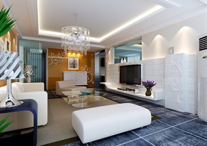 整体详细的住宅室内客厅设计3d模型及效果图