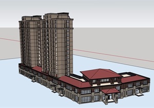 会所详细住宅综合楼设计SU(草图大师)模型