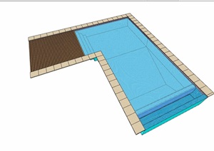 现代风格详细的水池泳池设计SU(草图大师)模型