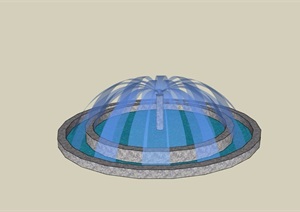 园林景观圆形喷泉水池设计SU(草图大师)模型