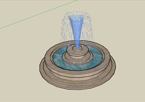 圆形详细的完整喷泉水池设计SU(草图大师)模型