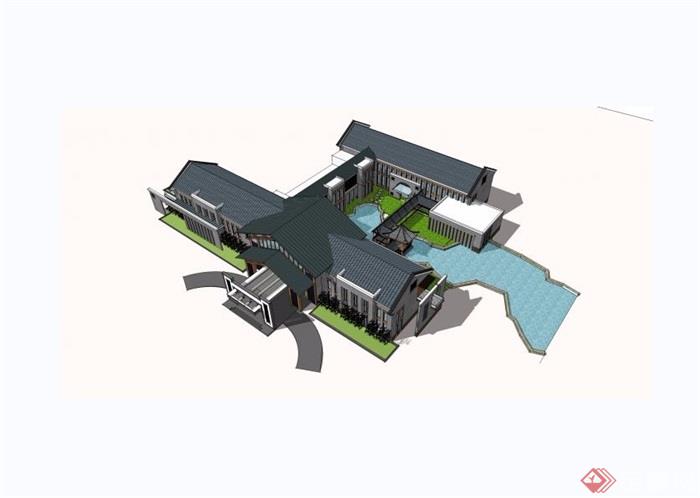 徽派中式旅游区接待中心建筑设计su模型