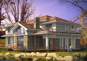 详细的完整两层风格住宅别墅设计cad方案