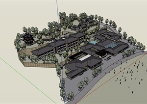 中式园林酒店度假建筑设计SU(草图大师)模型