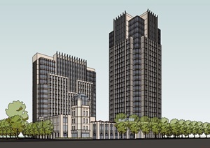 新古典风格商业办公酒店综合楼设计SU(草图大师)模型