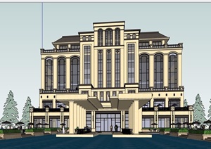 详细的新古典风格酒店设计SU(草图大师)模型