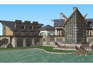 欧式风格详细的完整滨水会所完整建筑SU(草图大师)模型