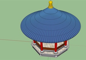 古典中式风格圆形详细的亭子素材设计SU(草图大师)模型