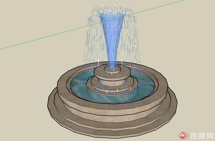 详细的完整整体喷泉水池设计su模型