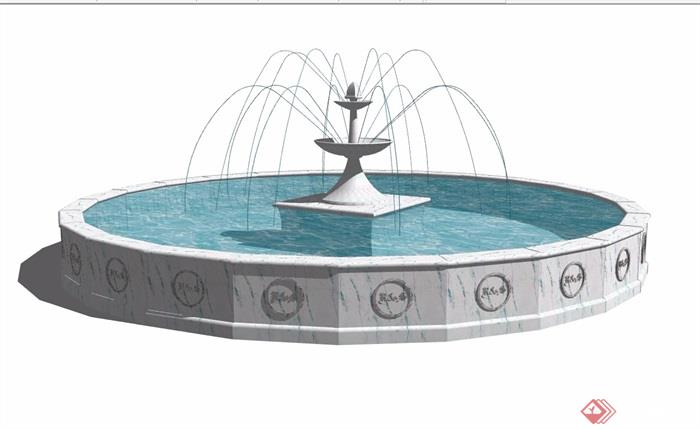详细的整体完整的喷泉水池素材设计su模型