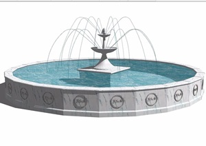 详细的整体完整的喷泉水池素材设计SU(草图大师)模型