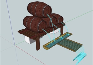 园林景观酒桶小品水景素材设计SU(草图大师)模型