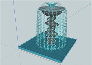 详细的完整喷泉水池景观设计SU(草图大师)模型