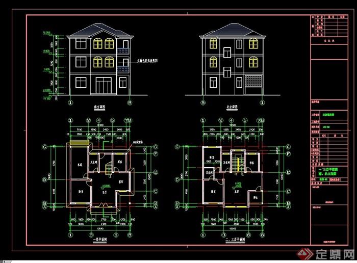 欧式详细的三层住宅完整别墅设计cad施工及效果图