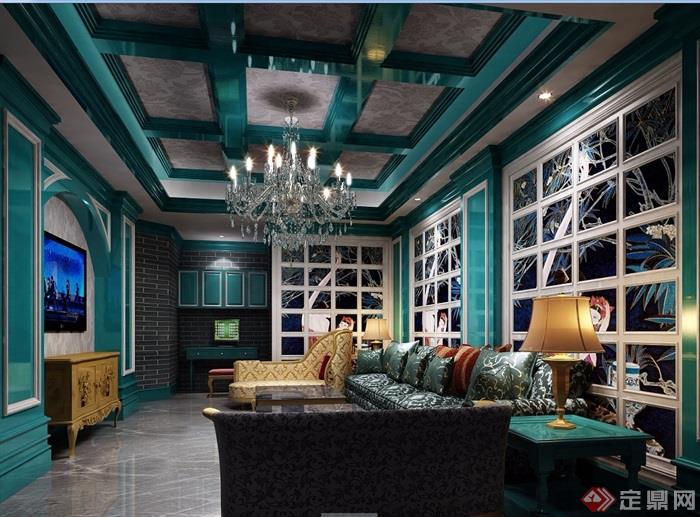 欧式风格详细的整体客厅装饰设计3d模型及效果图
