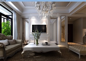 美式风格详细的住宅室内客厅装饰设计3d模型及效果图
