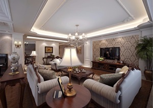详细的北欧风格住宅客厅装饰设计3d模型及效果图