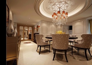 详细的完整客厅餐厅空间装饰设计3d模型及效果图