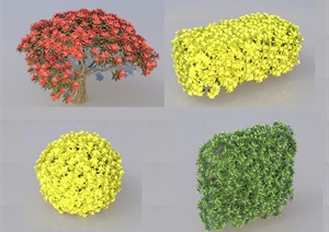 SU(草图大师)代理植物、绿篱、红叶石楠桩