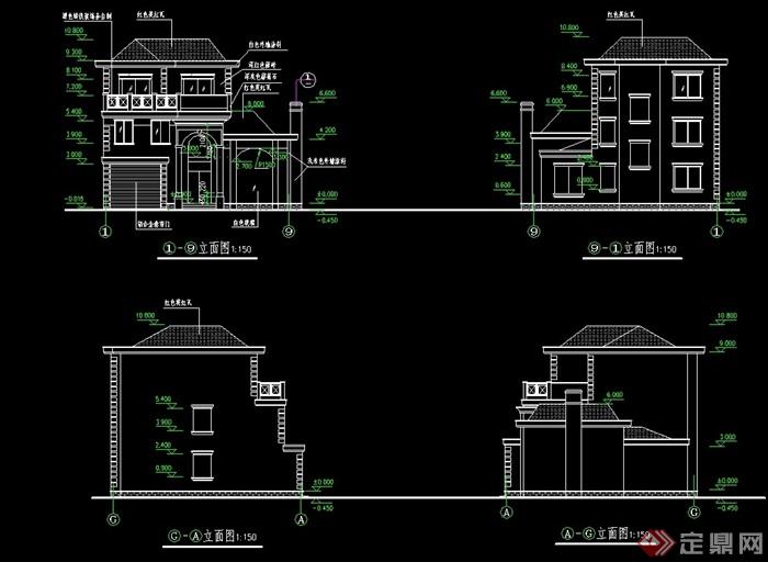 欧式详细的三层住宅别墅设计cad施工及效果图