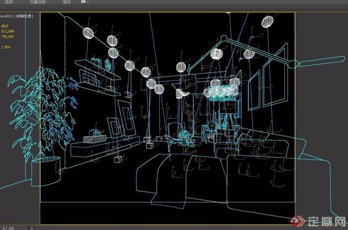 现代详细的住宅客厅装饰设计3d模型及效果图