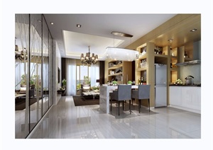 现代简约风格详细的客厅装饰设计3d模型及效果图