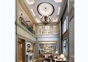 美式风格详细的住宅客厅装饰设计3d模型及效果图